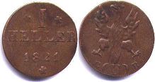 coin Frankfurt 1 heller 1821