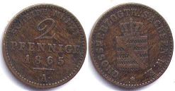 Münze Sachsen-Weimar-Eisenach 2 Pfennig 1865