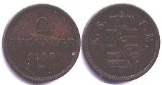 Münze Sachsen 2 Pfennig 1859