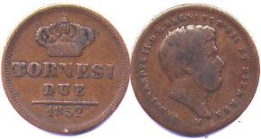 moneta Naples 2 tornesi 1852