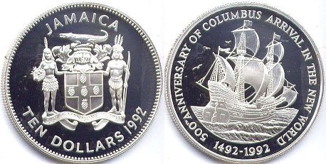 coin Jamaica 10 dollars 1992
