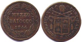 moneta Papal State 1/2 baiocco 1844