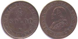 coin Papal State 1/2 soldo 1867