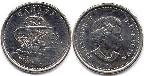 monnaie canadienne commémorative 25 cents 2004