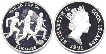 coin Cook Islands 5 dollars 1991