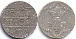 moneta Danzig (Gdansk) 10 pfennig 1923
