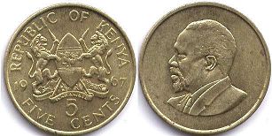 coin Kenya 5 cents 1967