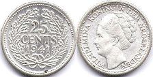 monnaie Pays-Bas 25 cents 1941