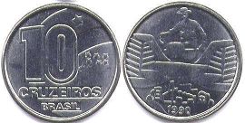 coin Brazil 10 cruzeiros 1990