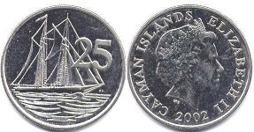coin Cayman Islands 25 cents 2002