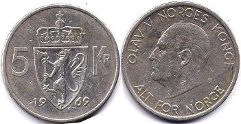 mynt Norge 5 kroner 1969