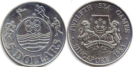 coin Singapore 5 dollars 1983