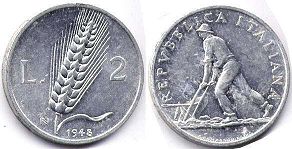coin Italy 2 lire 1948