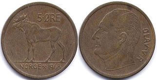mynt Norge 5 öre 1963