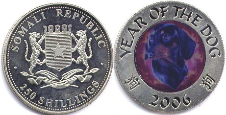 coin Somalia 250 shillings 2006 dog