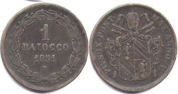 coin Papal State 1 baiocco 1851