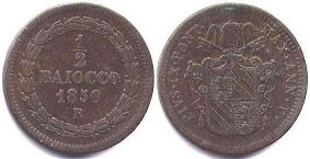coin Papal State 1/2 baiocco 1850