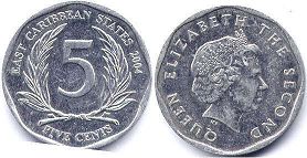 monnaie Eastern Caribbean States 5 cents 2004