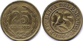 coin Paraguay 25 centimos 1944