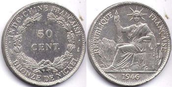 piece Française Indochina 50 cents 1946