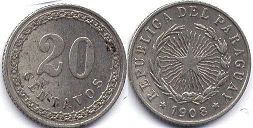 coin Paraguay 20 centavos 1908