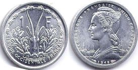 piece Française West Africa 1 franc 1948