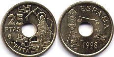 coin Spain 25 pesetas 1998