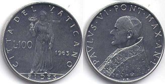 moneta Vatican 100 lire 1963