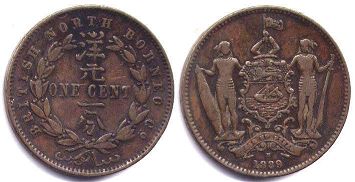 syiling British Borneo Utara 1 cent 1889