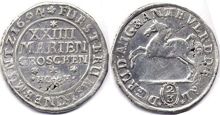 Münze Braunschweig-Wolfenbüttel 24 mariengroschen (2/3 taler) 1694
