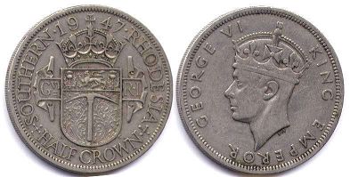 coin Rhodesia half crown 1947