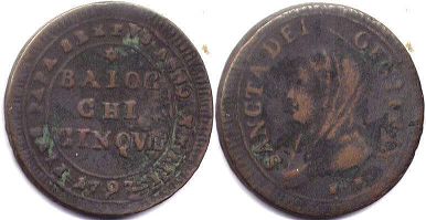 coin Papal State 5 baiocchi 1797
