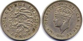 coin Cyprus 1 shilling 1947