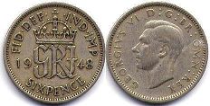 monnaie UK 6 pence 1948
