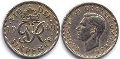 monnaie UK 6 pence 1949