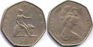 monnaie UK 50 nouveaux pence 1969