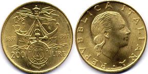 monnaie Italie 200 lire 1997