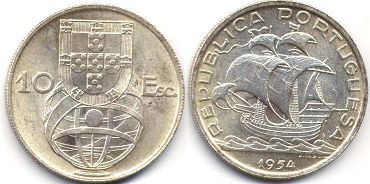 coin Portugal 10 escudos 1954