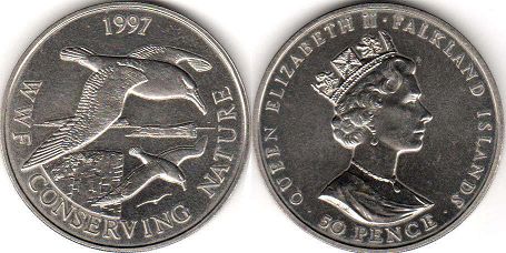 coin Falkland 50 pence 1997