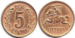 coin Lithuania 5 centai 1936