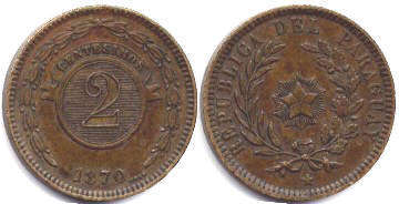 coin Paraguay 2 centesimos 1870