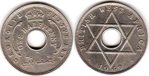 coin ONE HALF PENNY BRITHSH WEST AFRICA GEORGIVS VI