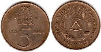 monnaie East Allemagne 5 mark 1969
