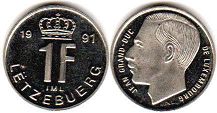 piece Luxembourg 1 franc 1991