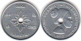 coin Laos 10 cents 1952