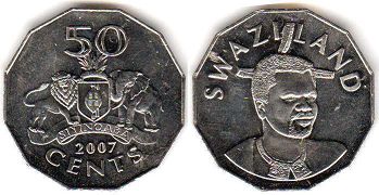 coin Swaziland 50 cents 2007