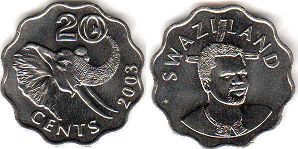 coin Swaziland 20 cents 2003