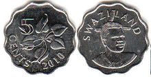 coin Swaziland 5 cents 2010