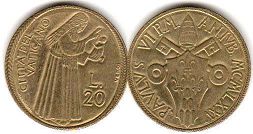 coin Vatican 20 lire 1975