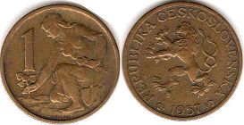 mince Czechoslovakia 1 koruna 1957